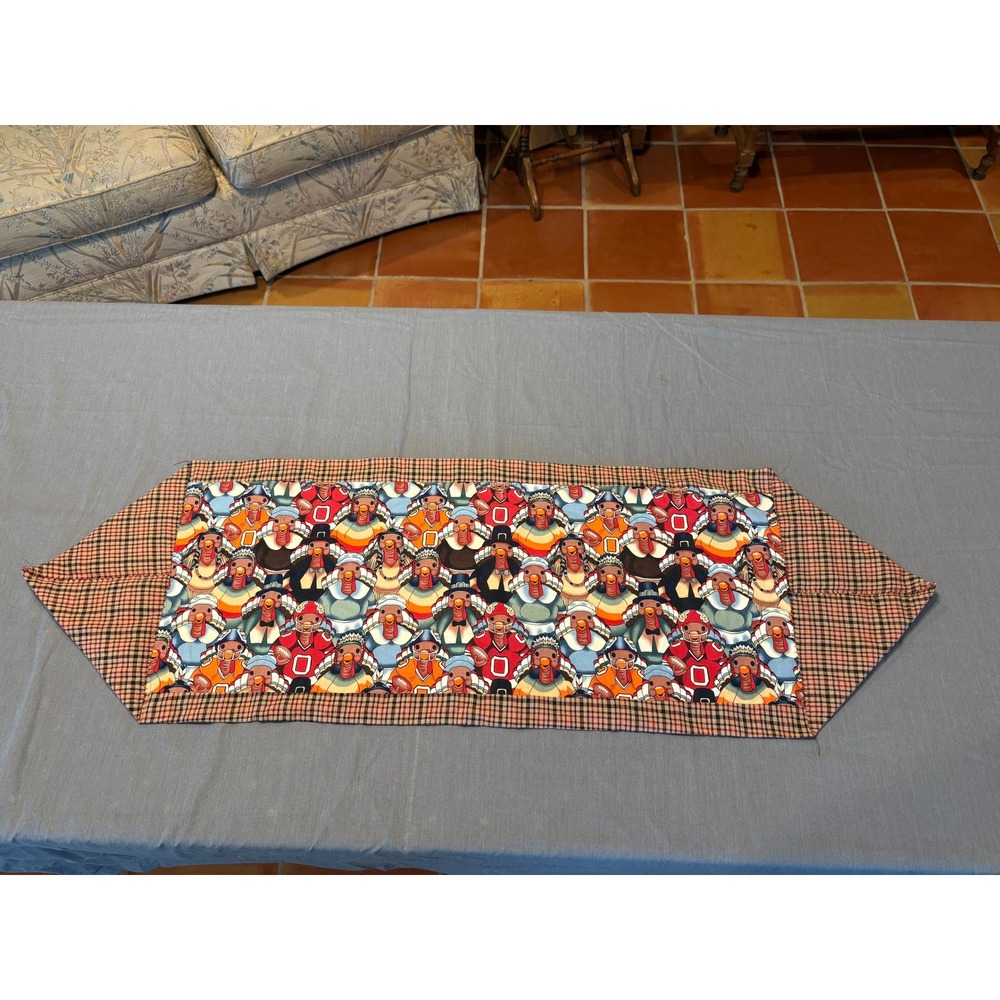 Handmade Thanksgiving Turkey Football Plaid Table Runner Fall Harvest Decor